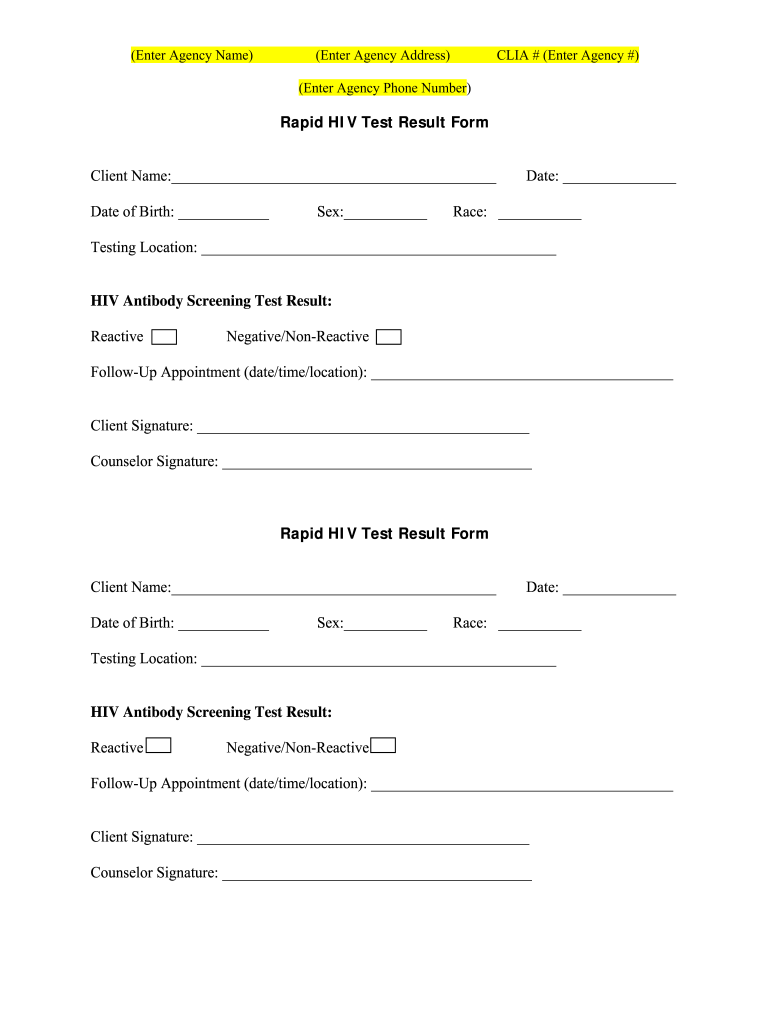 Hiv Test Result Form Printable